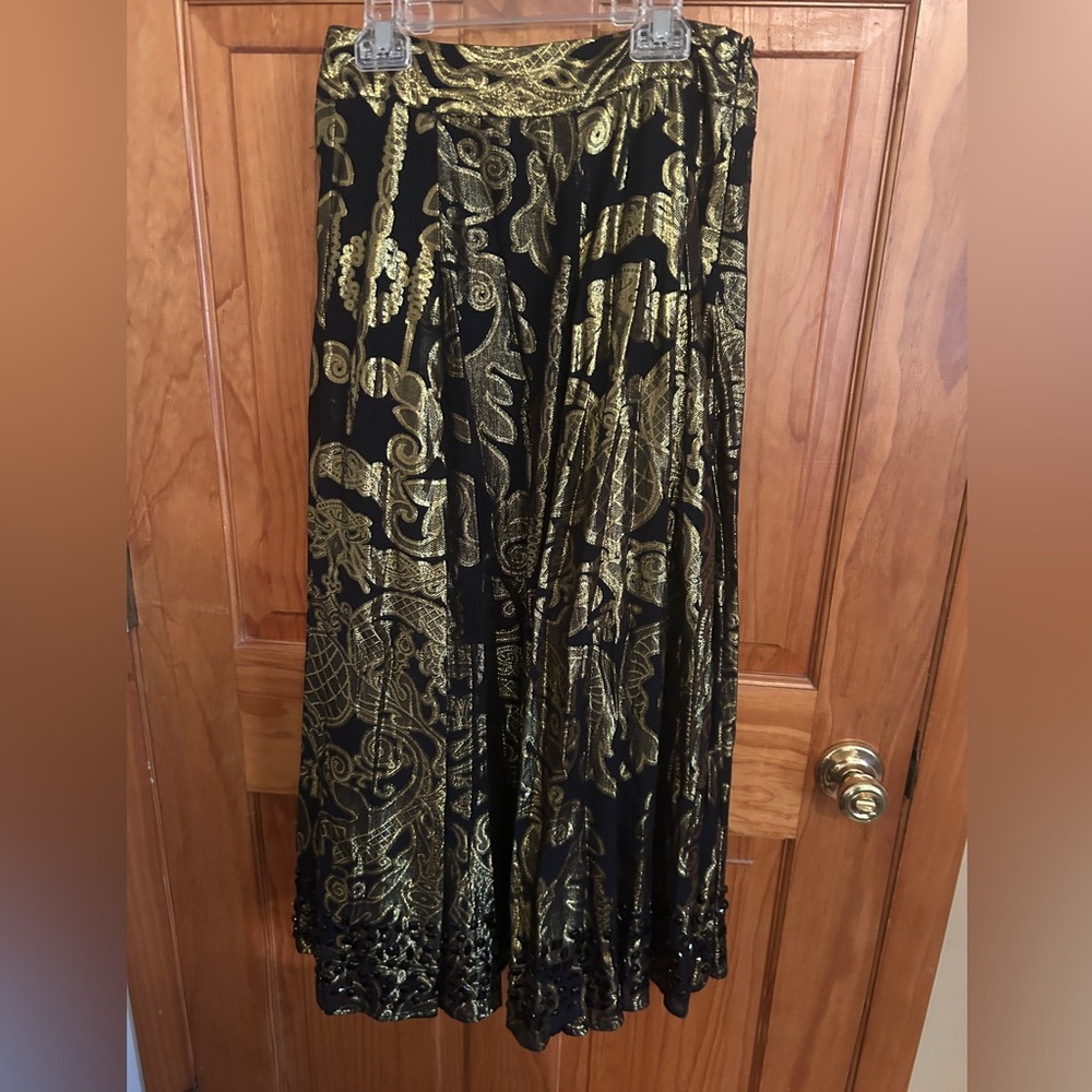 Soft Surroundings Beaded Black and Gold A-Line Skirt
